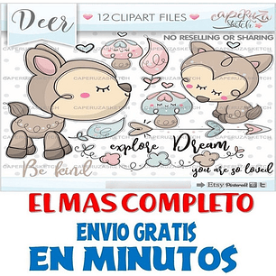 Pack Imágenes Clipart Bambi Cervatillo Honguito Caperuza