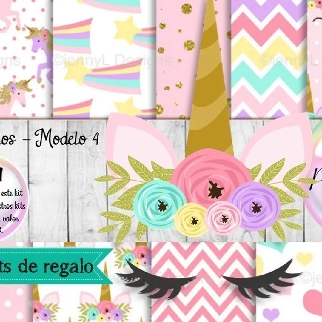 Papeles Fondos Digitales Unicornios Mod. 4 - Kit Imprimibles 1