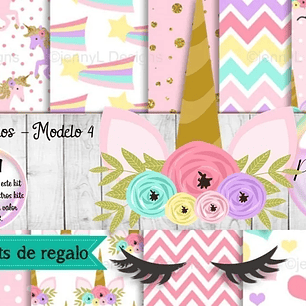 Papeles Fondos Digitales Unicornios Mod. 4 - Kit Imprimibles