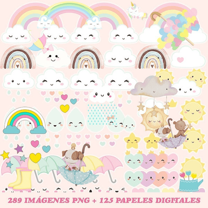 Colección Lluvia De Amor Clipart Png + Papeles Digitales 2