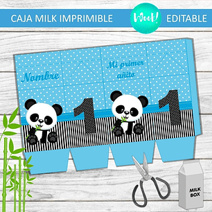 Caja Imprimible Milk Box Osito Panda Editable