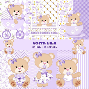 Kit Osita Bebé Lila Clipart Png Y Papeles Digitales Fondos