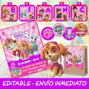 Kit Imprimible Paw Patrol Nena Cumples Candy 100% Editable
