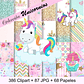 Kit Colección Cliparts Png + Papeles Unicornios - Miniatura 2