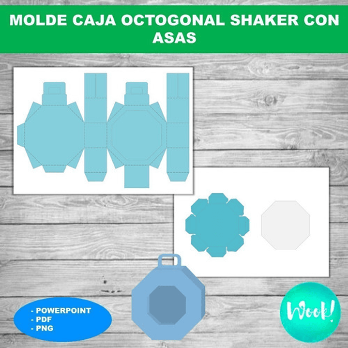 Kit Imprimible Molde Caja Octogonal Shaker Con Asas Editable 3
