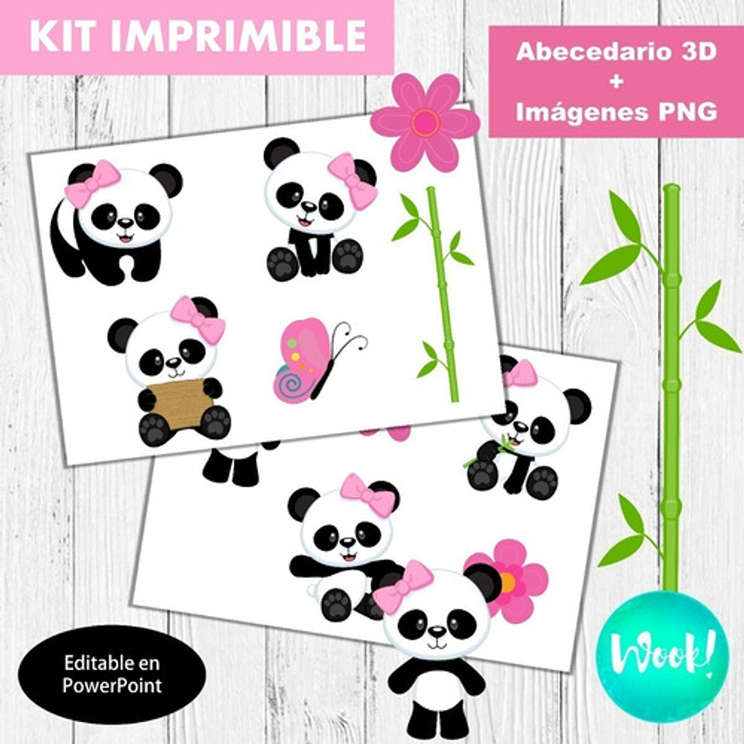 Kit Imprimible Letras 3d Editables Osita Panda +   3