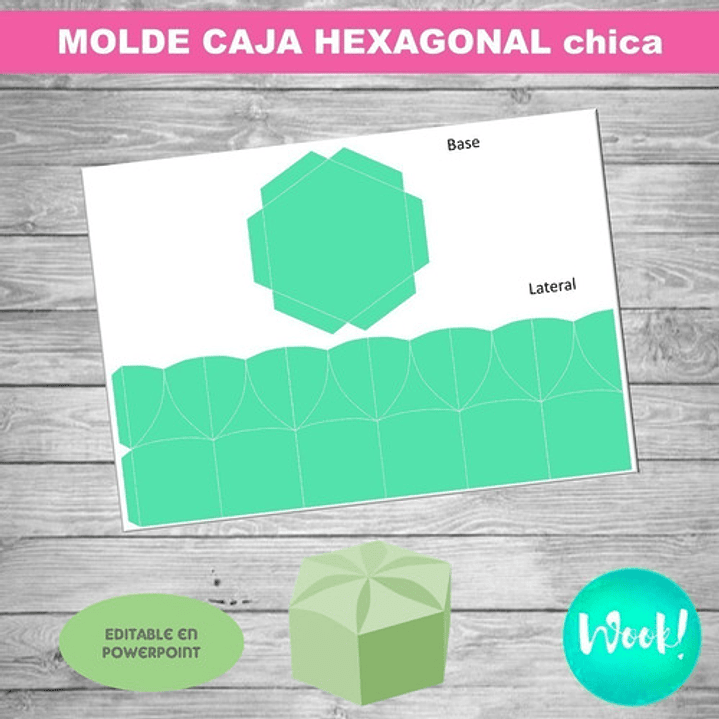Kit Imprimible Molde Caja Hexagonal 3 Tamaños Editables 3
