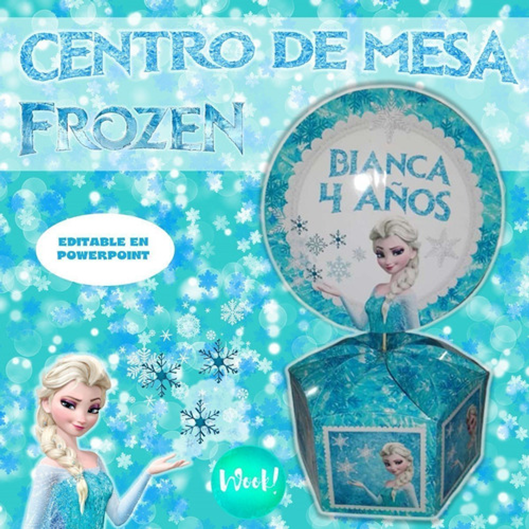 Kit Imprimible Centro De Mesa Caja Hexagonal Frozen Editable 1