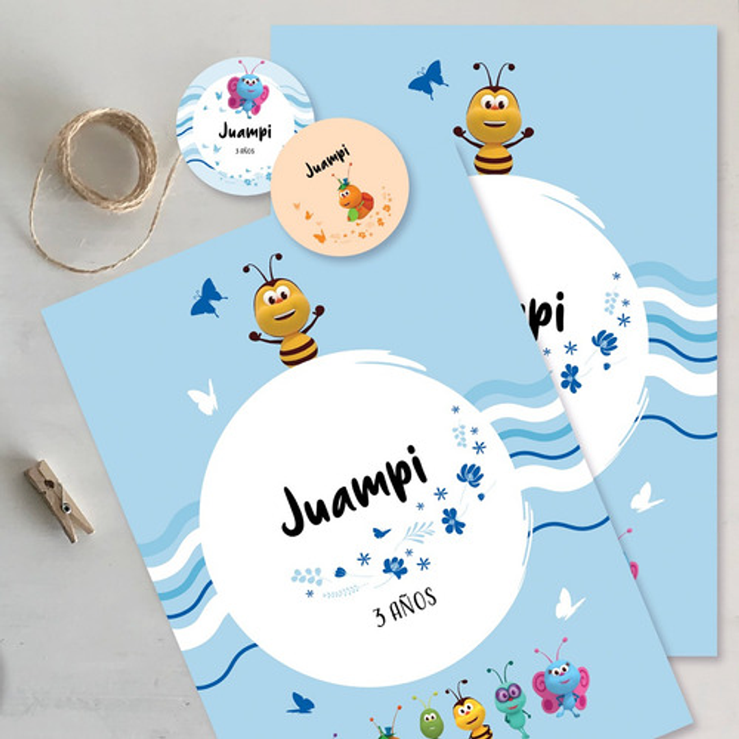 Kit Imprimible Bichikids Azul Celeste Candy Bar Tukit 7