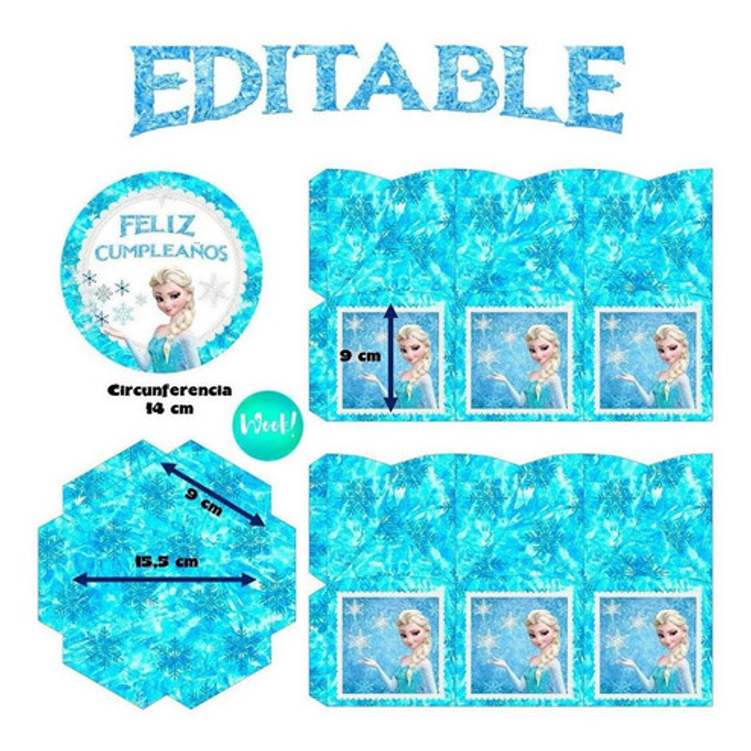 Kit Imprimible Centro De Mesa Caja Hexagonal Frozen Editable 2
