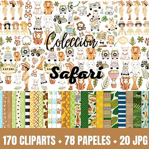 Kit Imprimible Colección Cliparts + Papeles Digitales Safari
