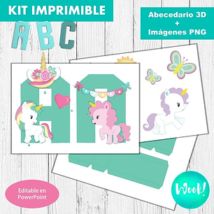 Kit Imprimible Letras 3d Abecedario Editable Unicornios