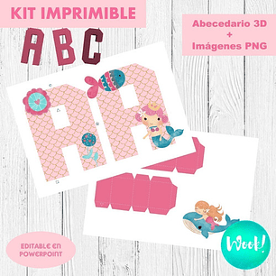 Kit Imprimible Letras 3d Editables Tiernas Sirenitas
