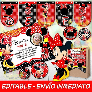Kit Imprimible Minnie Roja Orejas C/ Candy Bar 100% Editable