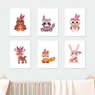 Kit X 6 Láminas Animales Nórdicos Fucsia Imprimibles