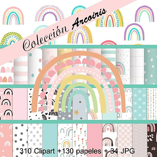 Kit Arco Iris Colección Cliparts + Papeles Arcoíris Nórdico 