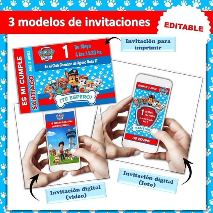 Kit Imprimible Cumpleaños Paw Patrol Patrulla Editable 3