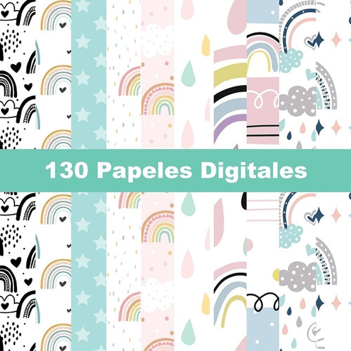 Kit Arco Iris Colección Cliparts + Papeles Arcoíris Nórdico  4