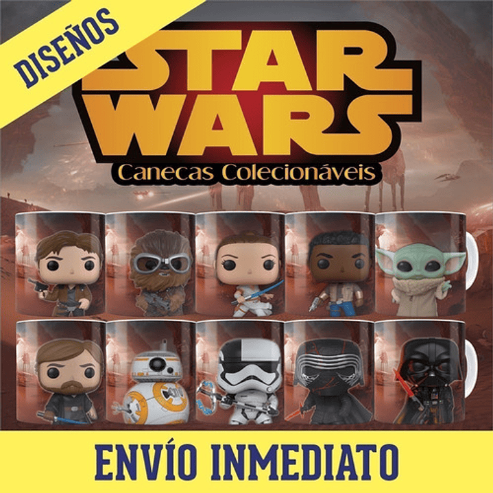 Kit Diseños Plantillas Tazas Star Wars Funko Sublimación  3