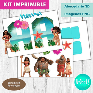 Kit Imprimible Letras 3d Editables Moana +  