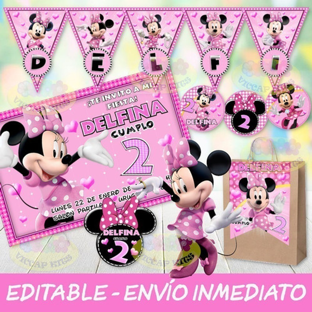 Kit Imprimible Minnie Rosa Con Candy Bar 100% Editable 2