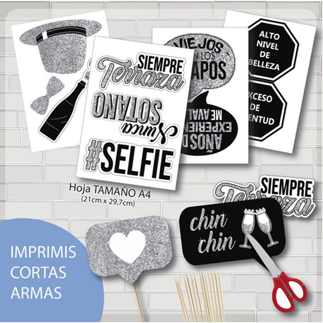 Imprimible Photo Props Cartelito 50 Años Cumpleaños Glitter 4