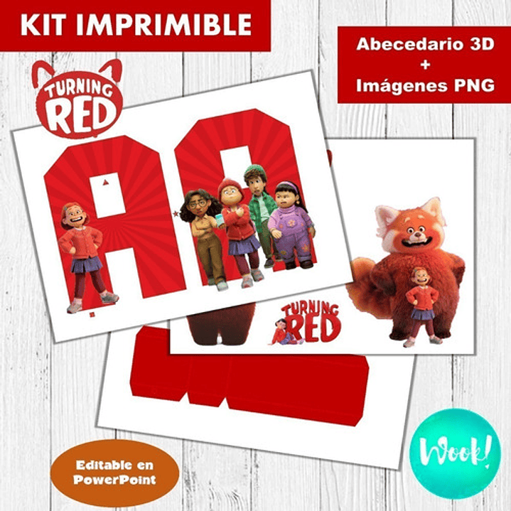Kit Imprimible Letras 3d Editables Turning Red +   2