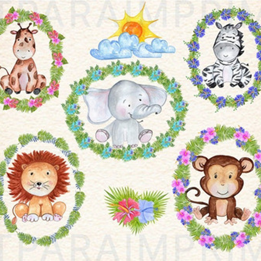 Kit Imágenes Png Cliparts Animales Safari Selva Acuarela 02 3