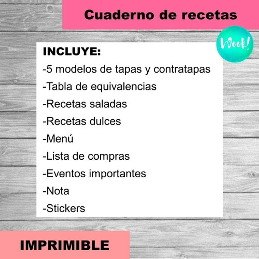 Kit Imprimible Cuaderno De Recetas Editable +   5