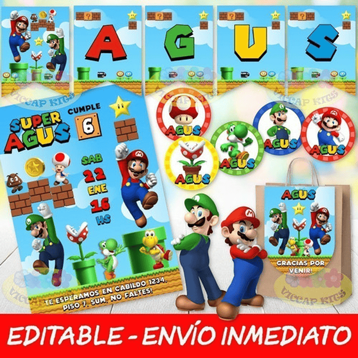 Kit Imprimible Super Mario Bros 100% Editable Candy Bar 2