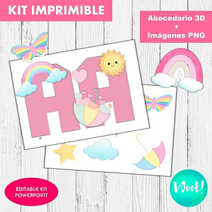 Kit Imprimible Letras 3d Editables Arcoíris Lluvia De Amor
