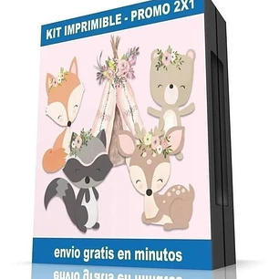 Kit Imprimible Animales Encantado Rosa Cumpleaños Candy Bar