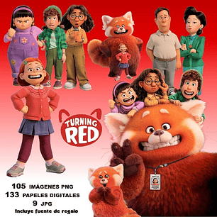 Kit Digital Turning Red Clipart Png + Papeles Digitales