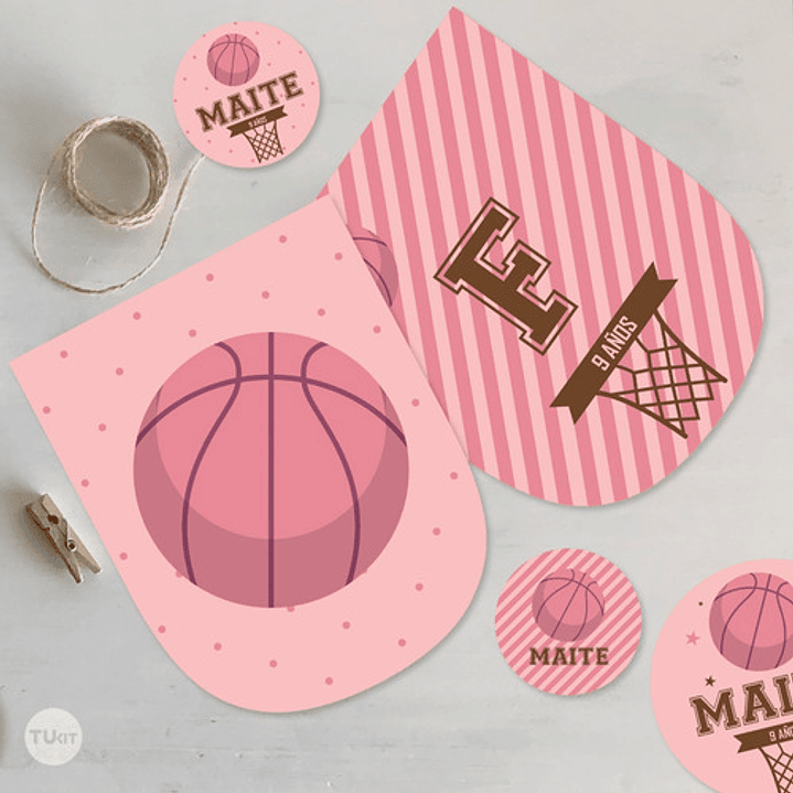 Kit Imprimible Basket Basquet Basketball Rosa Candy Bar 5