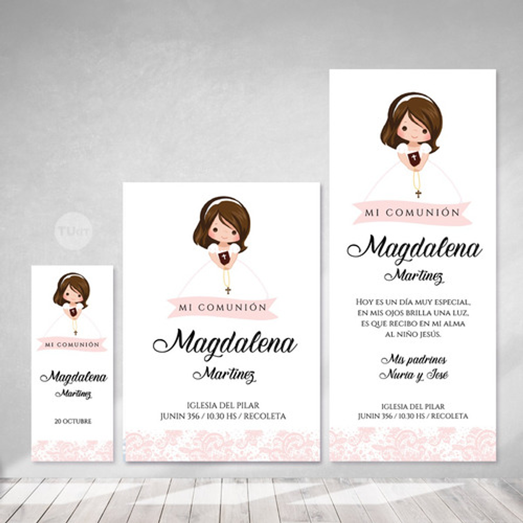 Estampita Imprimible Comunion Bautismo Nena Rosa Tukit 2