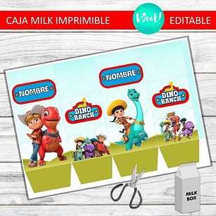 Caja Grande Milk Box Imprimible Dino Ranch Para Personalizar