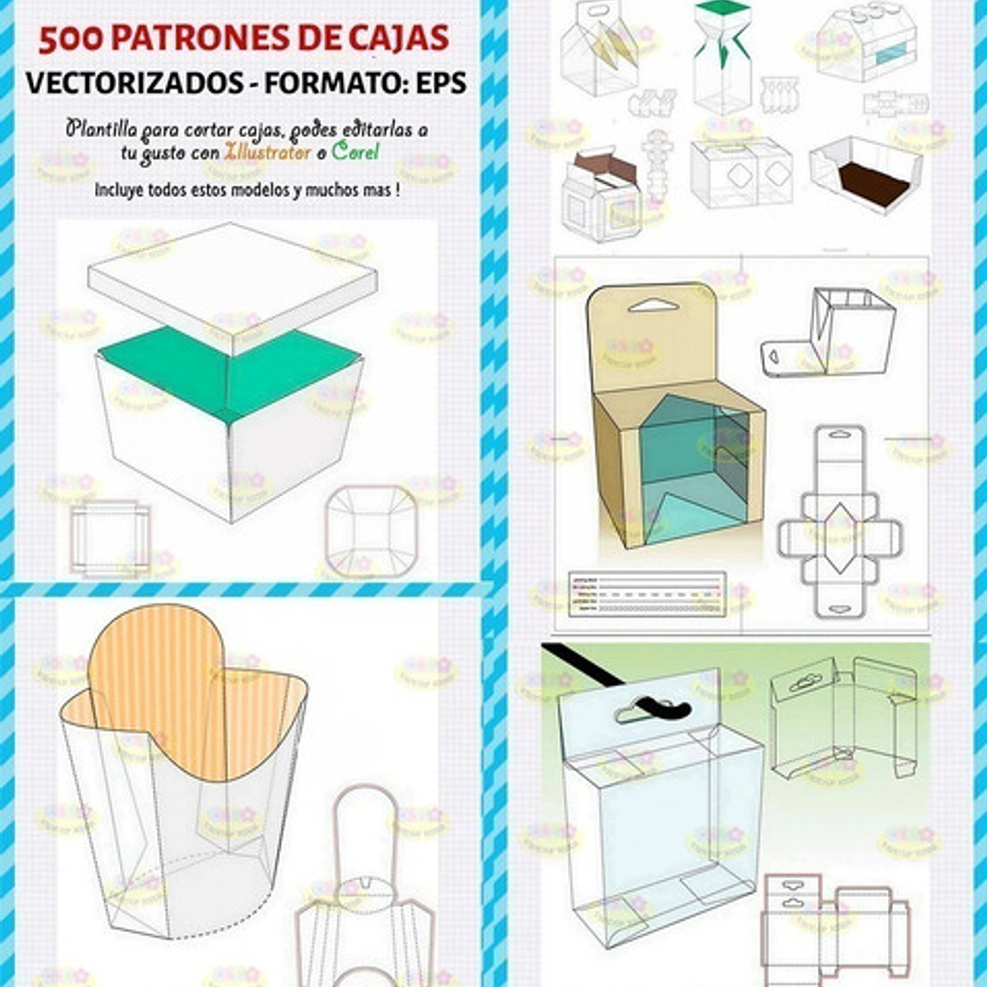 Kit Imprimible Vectores Patrones De Cajas Editables Corel 2