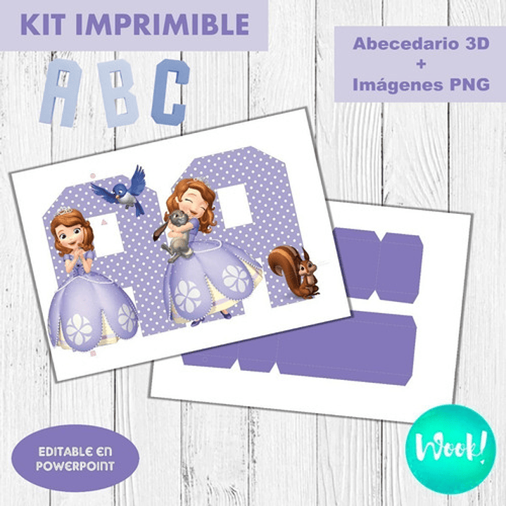 Kit Imprimible Letras 3d Editables Princesita Sofía 2