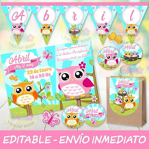 Kit Imprimible Buhos Lechuzas Nena 100% Editable Candy Bar