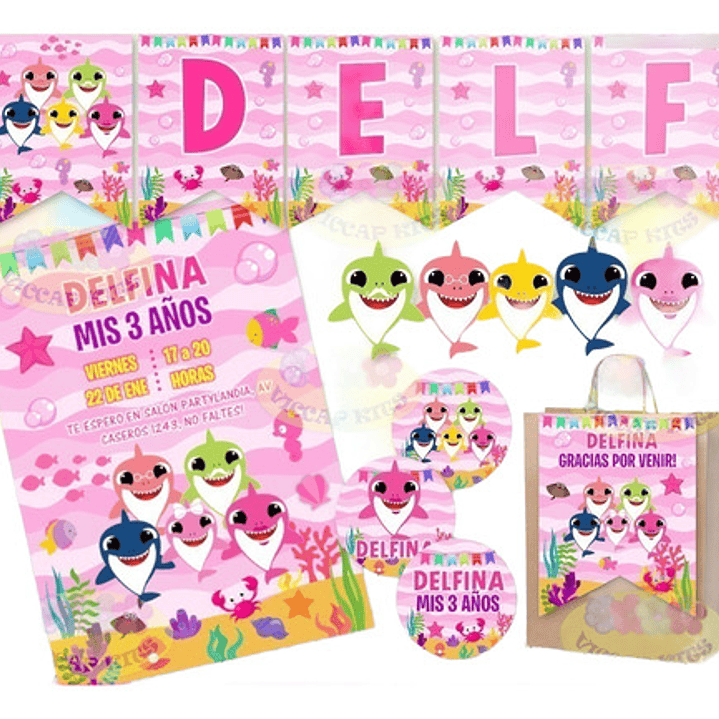 Kit Imprimible Baby Shark Nena Invitaciones Candy Editable 1