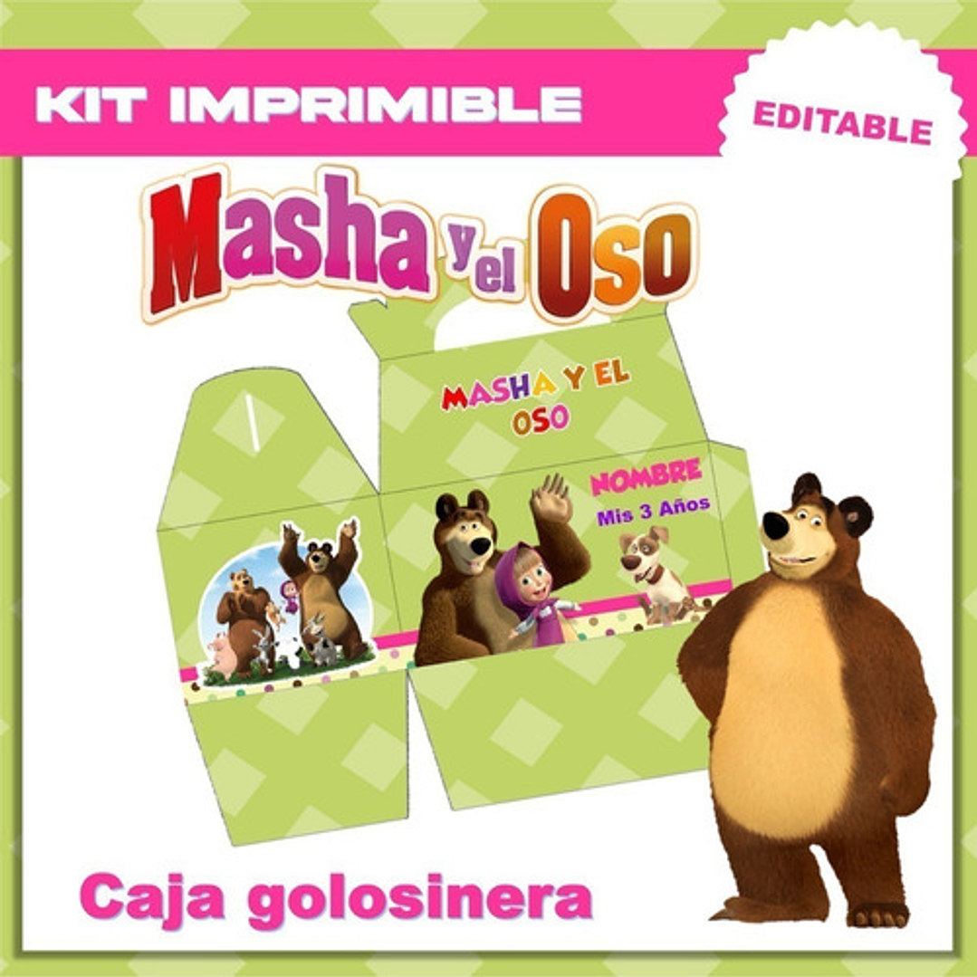 Kit Imprimible Masha Y El Oso Editable Deco Y Candy 5