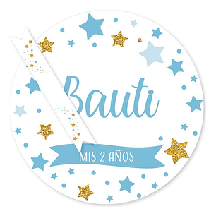Kit Imprimible Estrellas Glitter Dorado Blanco Celeste Candy