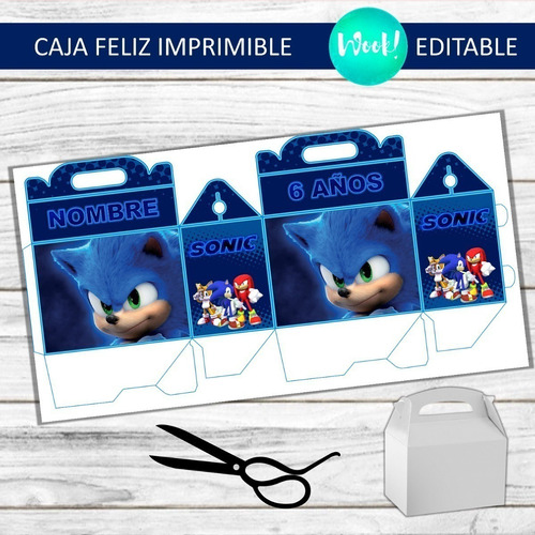 Kit Imprimible Caja Golosinas Cajita Feliz Sonic Editable 2