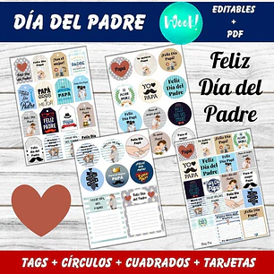 Kit Imprimible Día Del Padre Tags, Círculos Y Tarjetas Papá