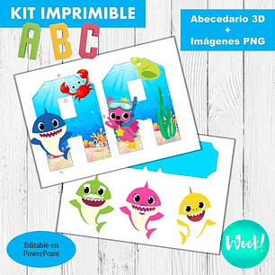 Kit Imprimible Letras 3d Editables Baby Shark