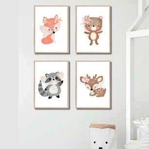 Kit X 4 Laminas Imprimibles Animales Del Bosque Encantado