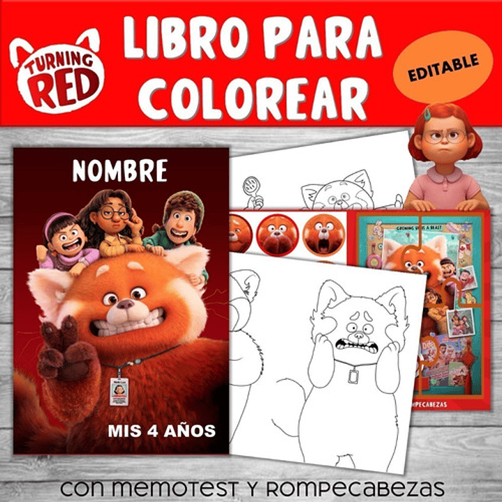 Kit Imprimible Turning Red Editable + Para Colorear 3