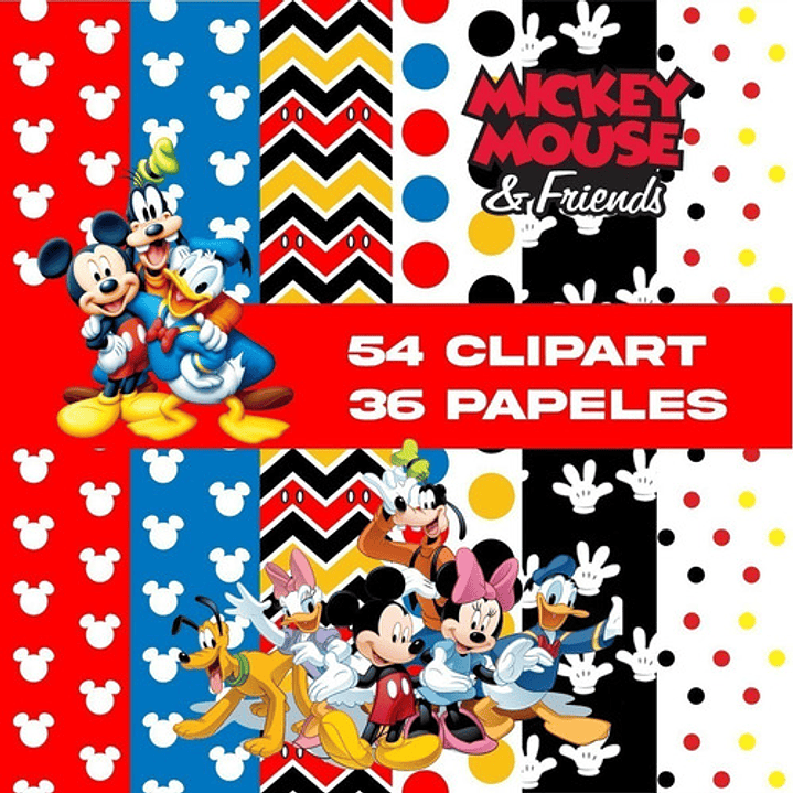 Kit Digital Mickey Y Sus Amigos Clipart Png + Papel Digital 2
