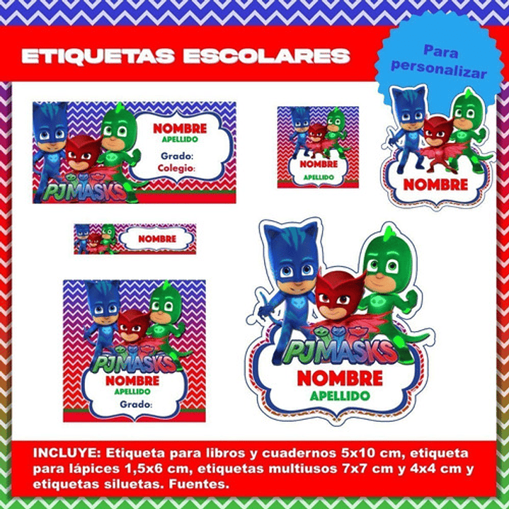Kit Imprimible Etiquetas Escolares Pj Masks Textos Editables 2