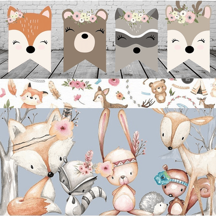 Kit Colección Cliparts+papeles Animales Bosque Encantado 3